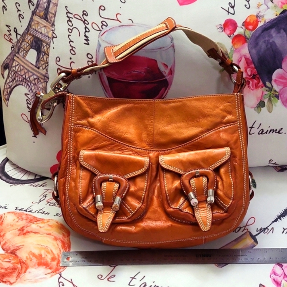 Francesco Biasia beautiful brown soft leather pocketbook 11x9x4 inches